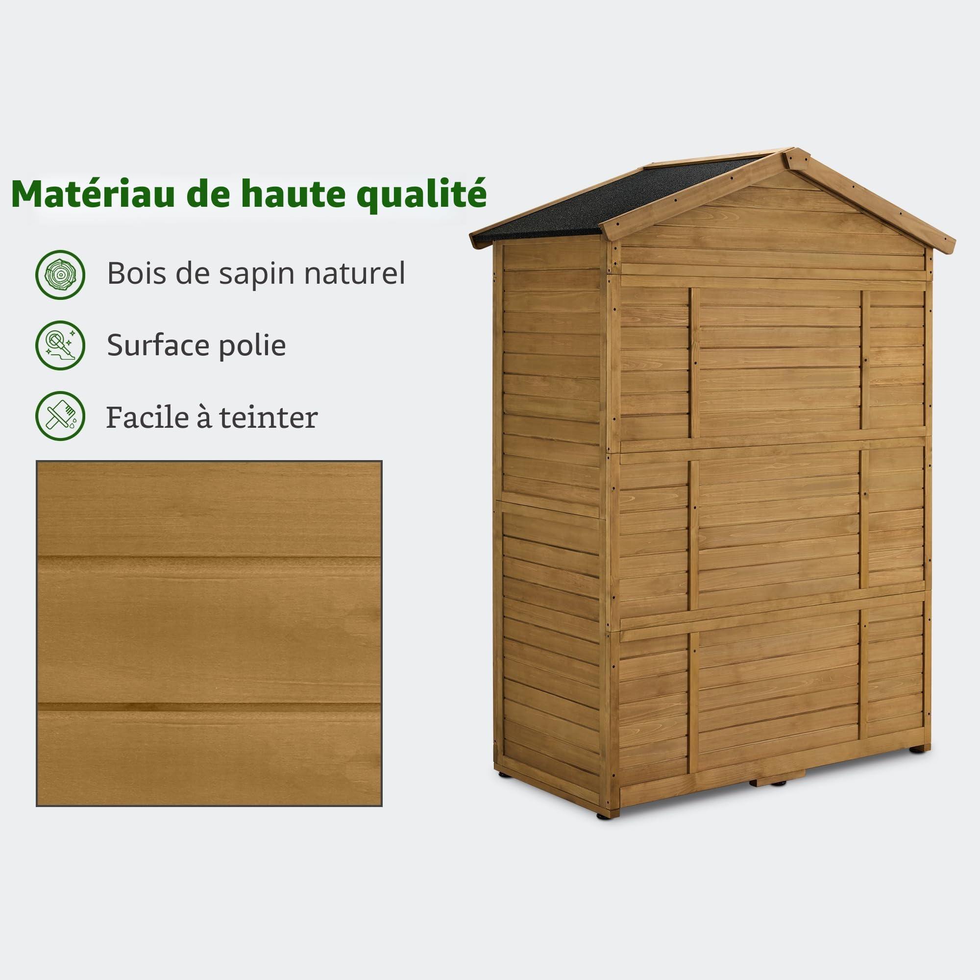 M MCombo Armoire de Jardin abri de Jardin en Bois résistant aux intempéries, Armoire à Outils en Bois Outdoor étanche praticable, pour l'extérieur Balcon terrasse, 74×143×200 cm (Nature)
