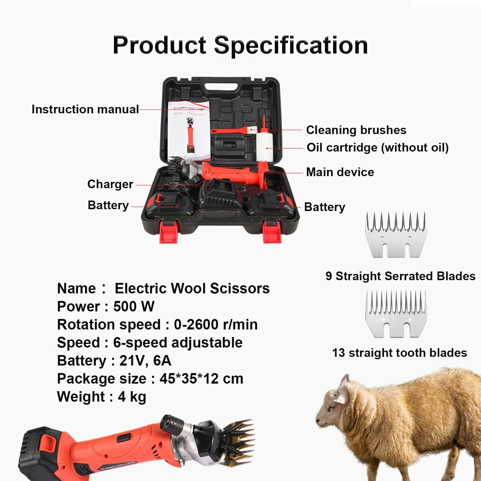 Forbici elettriche per Pecore Senza Fili con 2 batterie, Strumento di tosatura Professionale e Ricaricabile da 500 W per Pecore capre Alpaca (Black9)