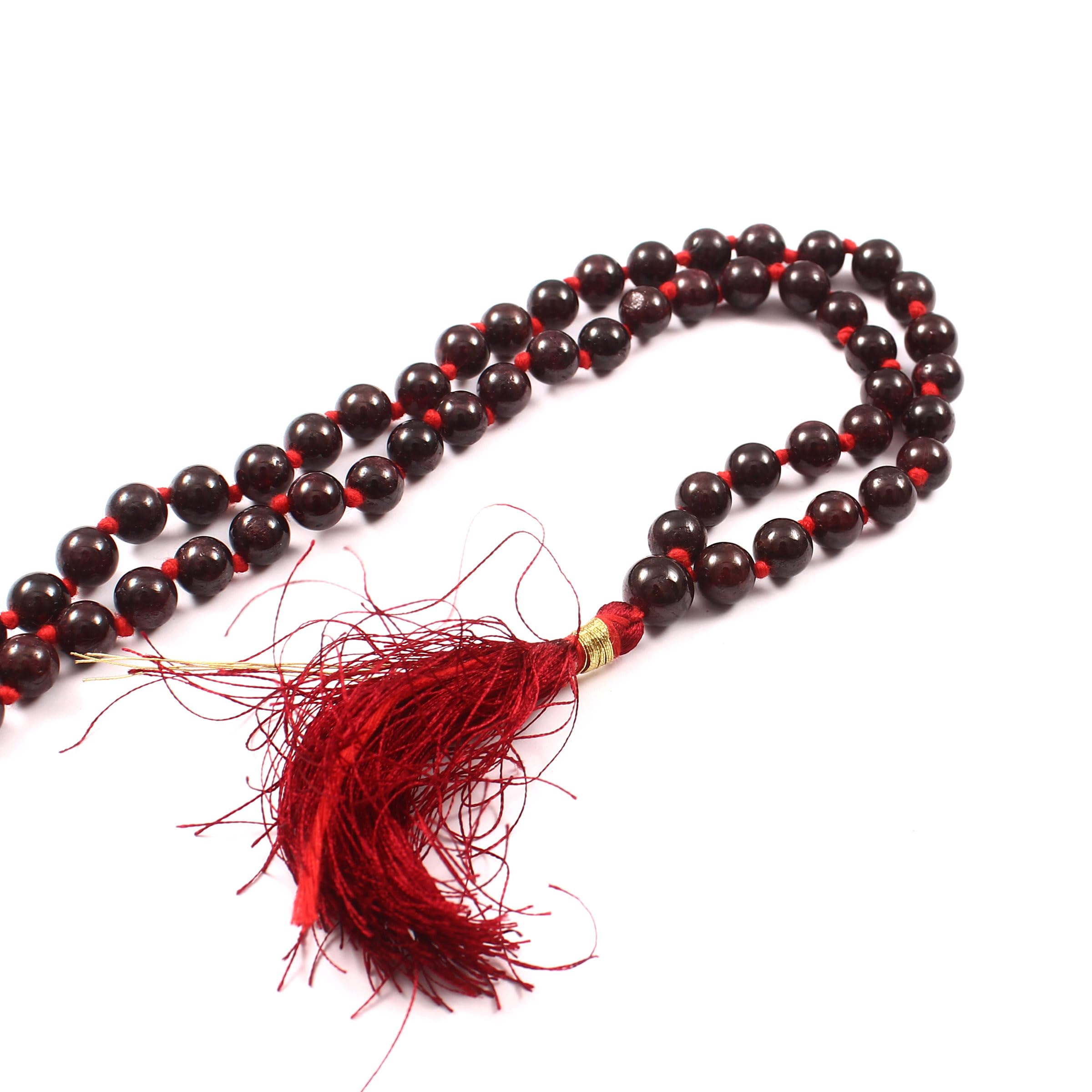 Collar de meditación de granate rojo 108 Mala | Mala de granate rojo AAA natural | Collar Mala de 108 cuentas de oración | Pulsera Mala anudada a mano | Japa Mala| Cuentas redondas de 8 mm |, Medium,
