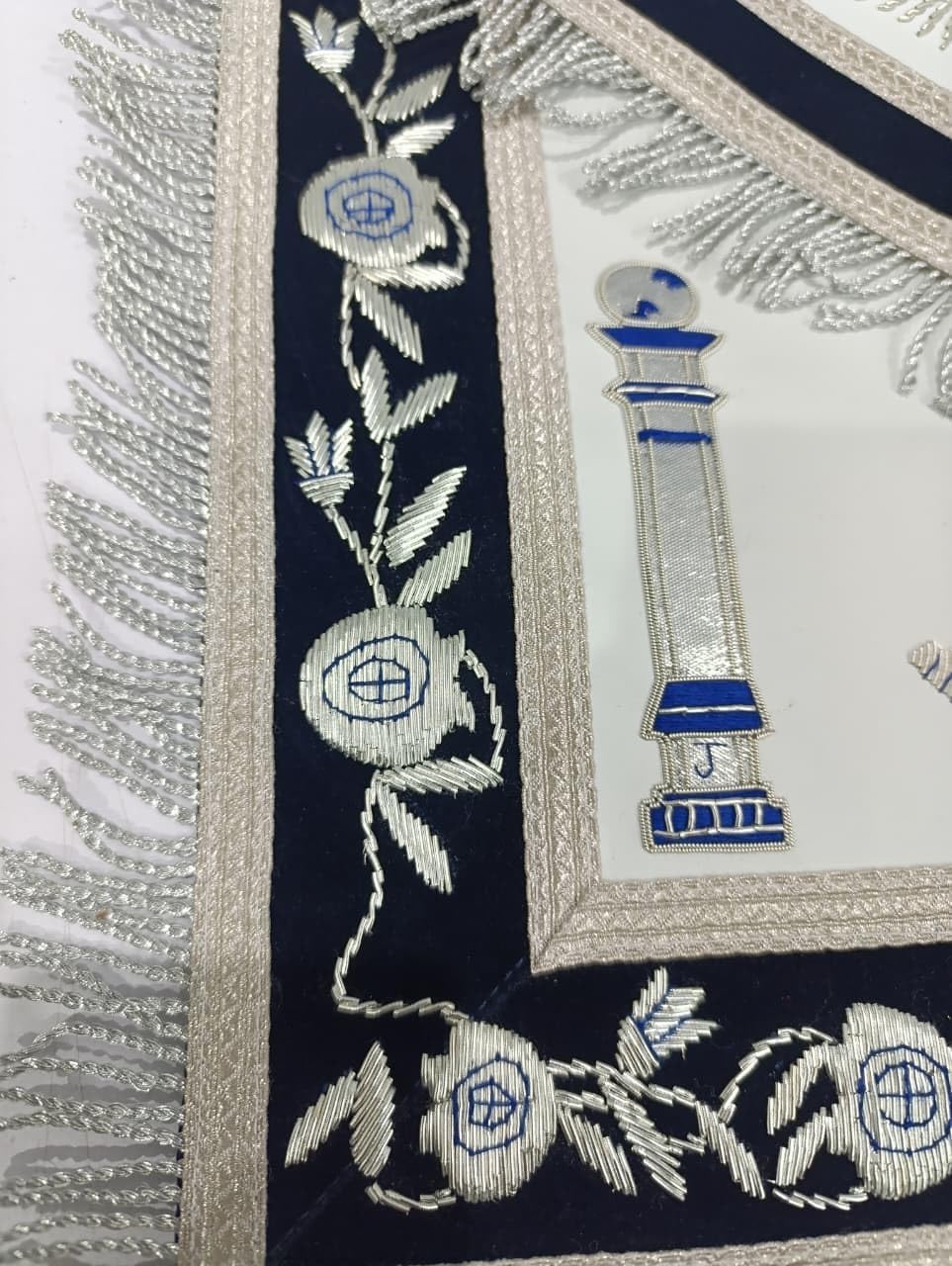 Masonic Regalia Past Master Apron Bullion Thread Hand Embroidered Silver Fringes