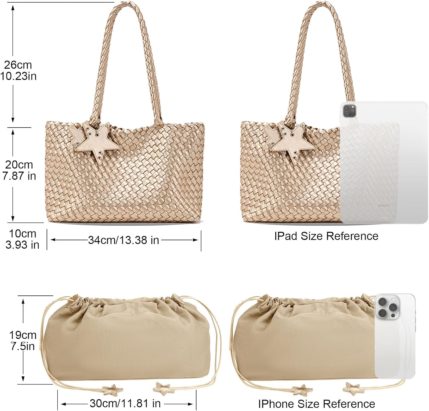 Fashion Shoulder Hobo Bag, Woven Tote Bag for Women, Travel Leather Beach Bags Shopper Handbag, Work Purses for Women
