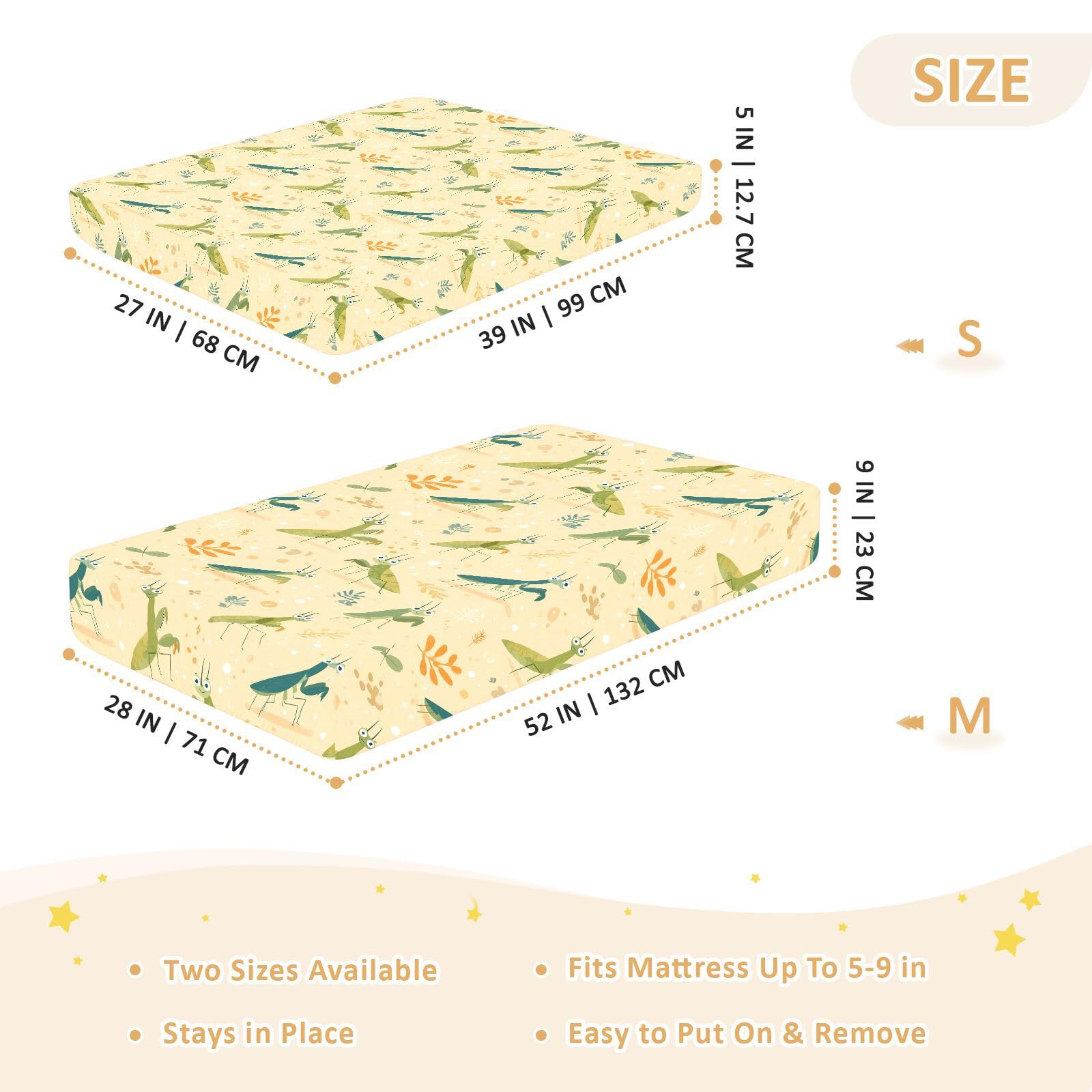 Funny Seasons Mantis Giallo Lenzuola Culla Cotone Baby Playard Sheet Morbido Mussola Culla Biancheria da Letto per Nursery Decor, 1 Confezione de cuna para bebes trenzado