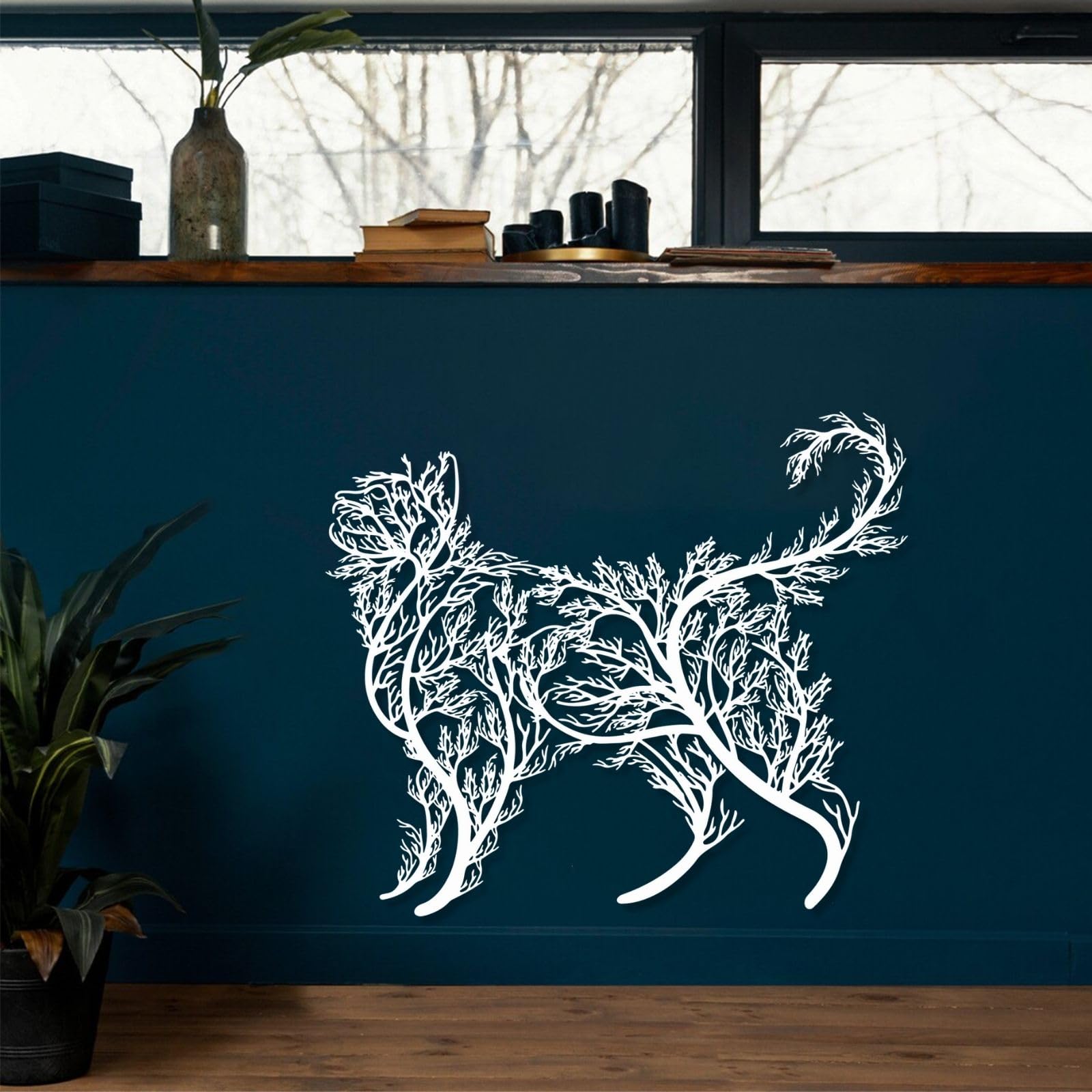Decoración De Pared De Metal Árbol Decorativo con Forma De Gato Letrero Grande para Sala De Estar Regalo para Amantes De Los Gatos 90 X 78 Cm Blanco.