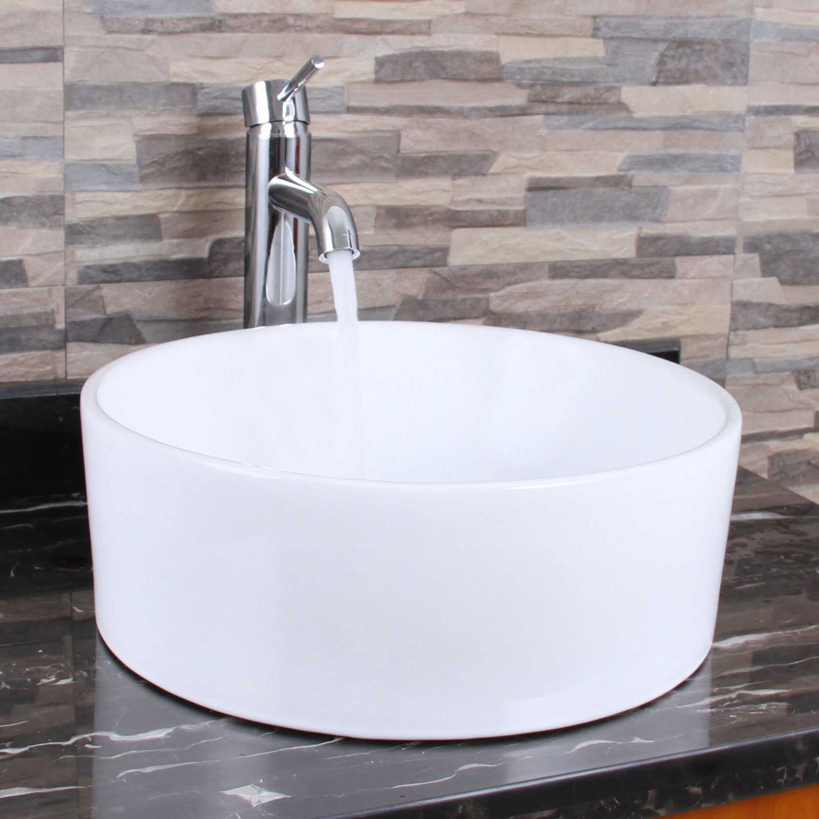 ELIMAX'SRound Shape White Porcelain Ceramic Bathroom Vessel Sink & Chrome Single Lever Faucet Combo