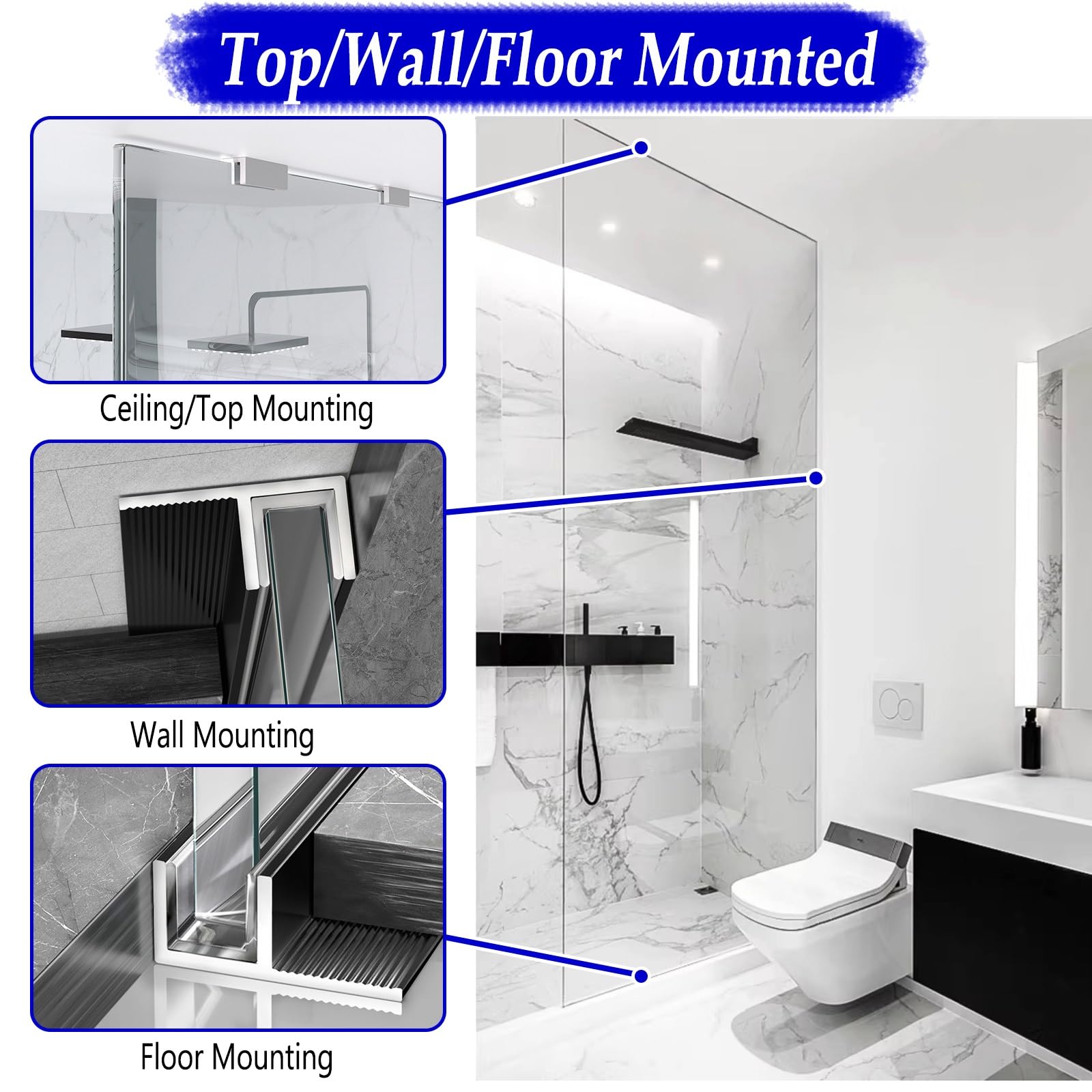 Dostosowywalny Stały Głęboki Tor Do Łazienki, Wpuszczany Stały Szklany Panel Prysznicowy Kanał F, Wytrzymały(W13.2mm(0.52in) L1.4m(55in))