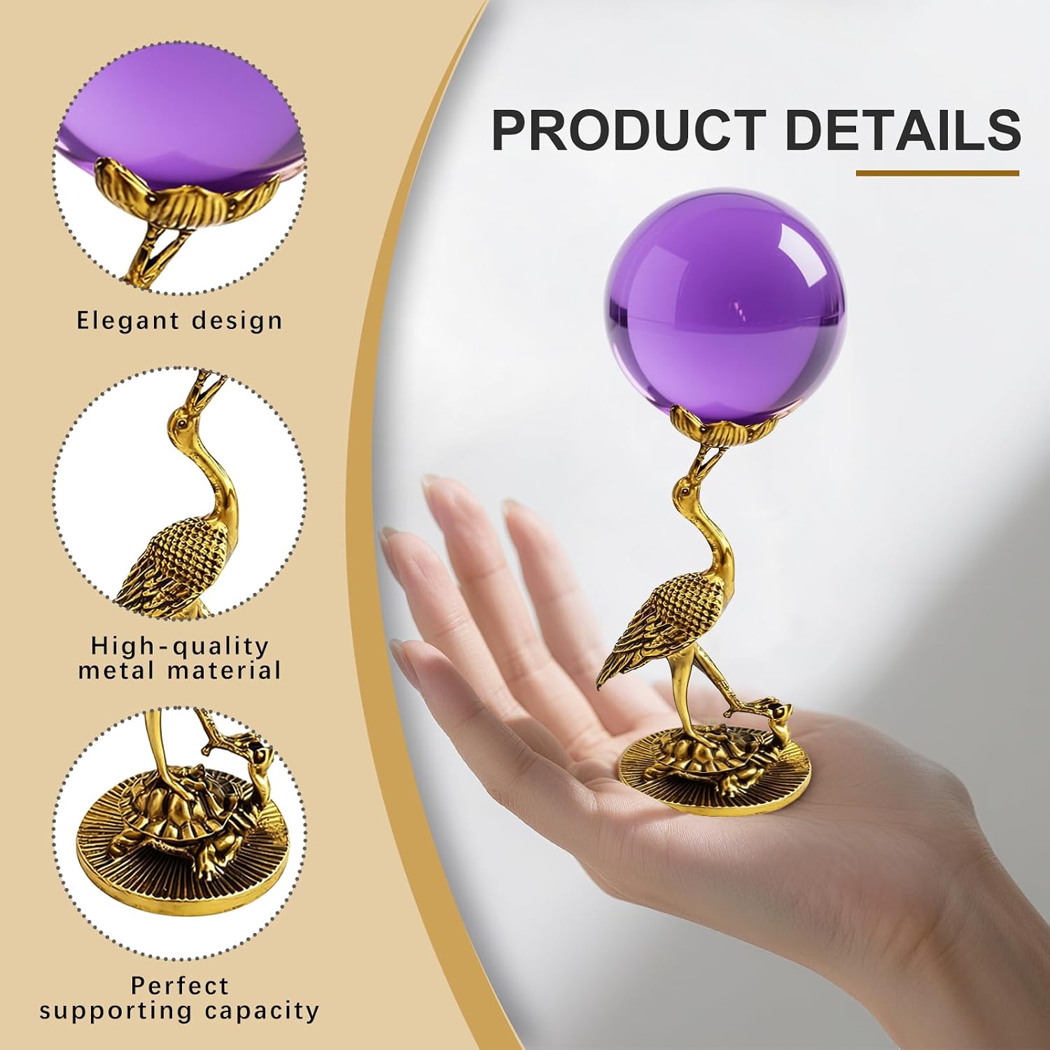Crane Metal Crystal Ball Stand, Sphere Display Holder (Retro)