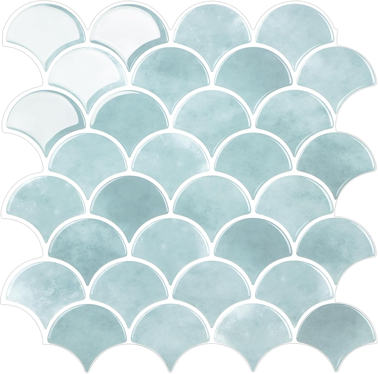 Peel and Stick Tile for Kitchen Backsplash, Grand Fish Scale Fan Shape Stick on Tiles, Self Adhesive Backsplash Tiles (Blue).