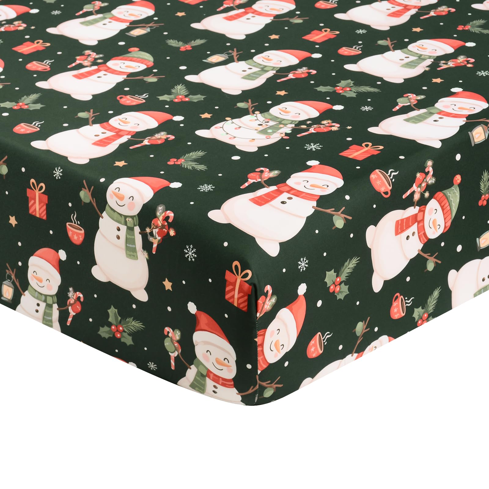 JISEN Christmas Fitted Crib Sheets for Boys Girls 52x28 Inch Snowman Green