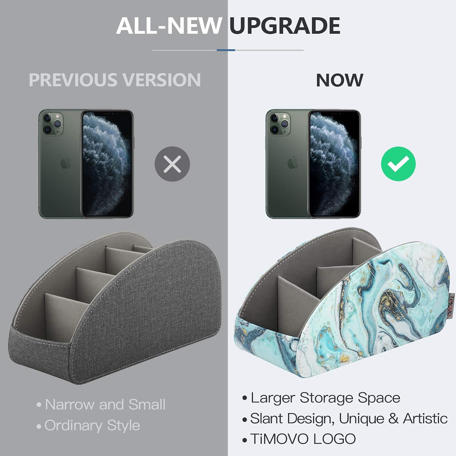 TiMOVO Remote Control Holder, [Upgraded 4 Compartments] PU Leather TV Remote Organizer Remote Caddy Desktop Organizer for Remote Controllers, Office Supplies, Media Accessories - Marble Green