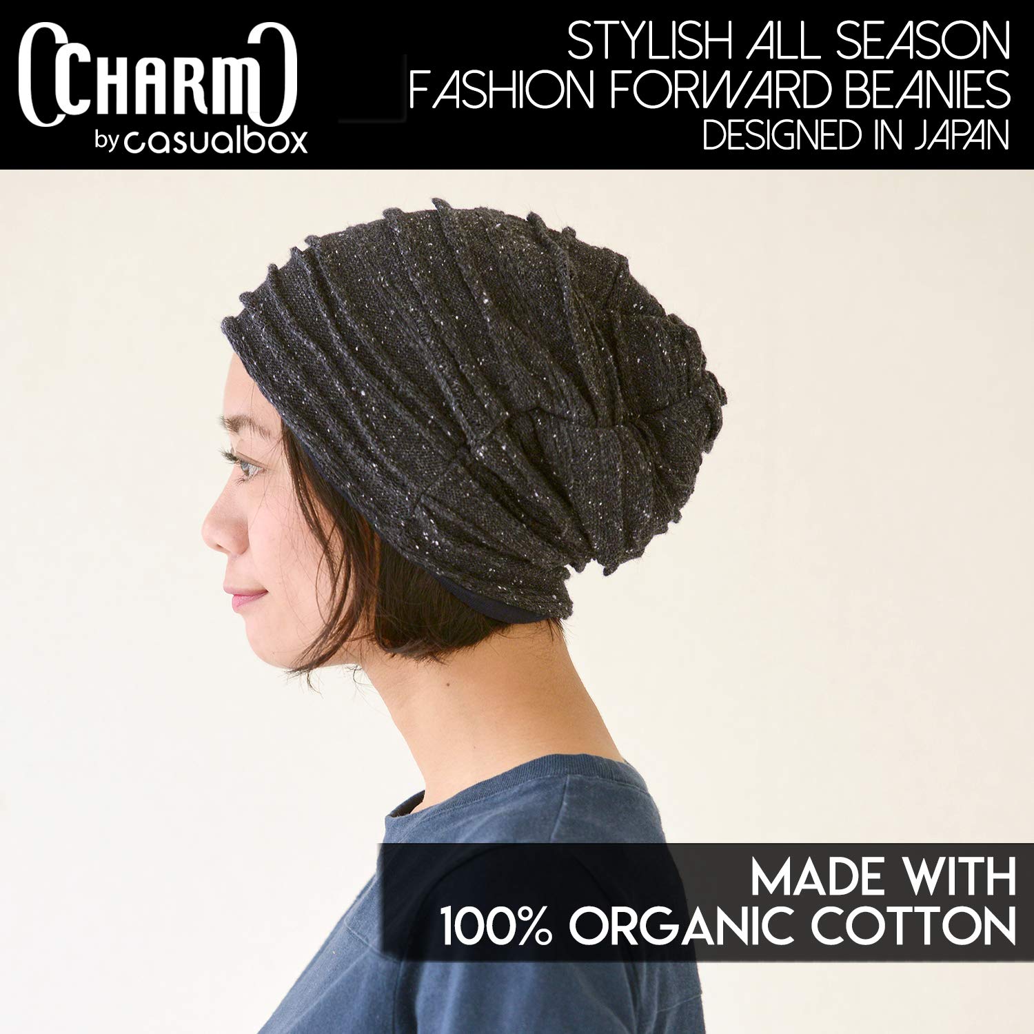 CHARM Herren Baumwolle Beanie Mütze - Strick Falten Long Chemo Hut Weich Bio