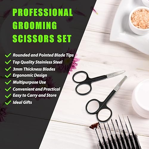 Miniatura 11 de Tijeras pequeñas de aseo facial para hombres y mujeres – Cejas, vello de nariz, bigote, barba, pestañas, kit de recortar orejas – Cortapuntas