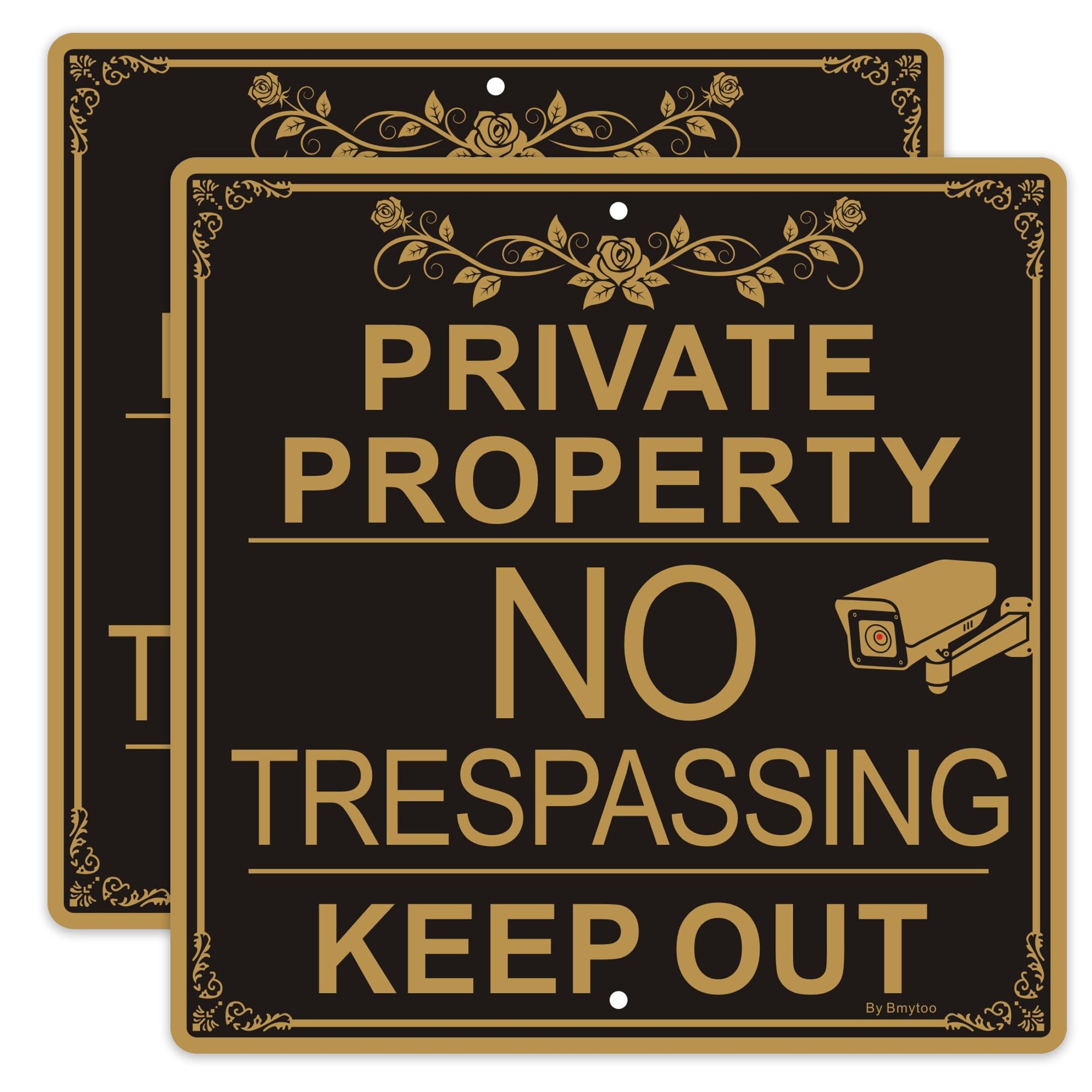 Letreros grandes de propiedad privada No Trespassing Keep Out, letrero de metal de videovigilancia de 12 x 12 pulgadas, resistente al óxido y a la decoloración, paquete de 2
