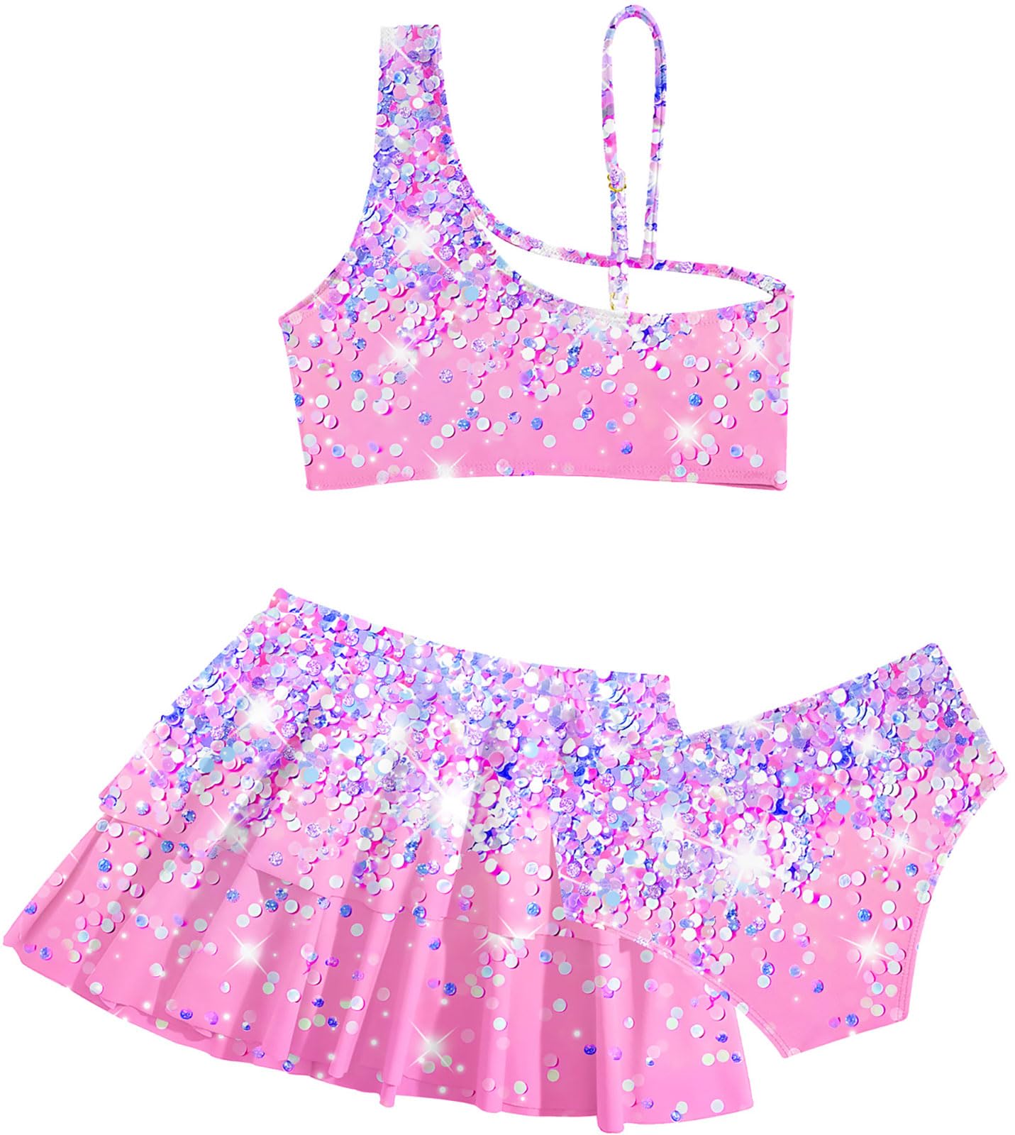RAISEVERN Costume da bagno per ragazze, 3 pezzi, costume da bagno carino ad asciugatura rapida, bikini tankini set con copricostume da spiaggia per 5-12 anni