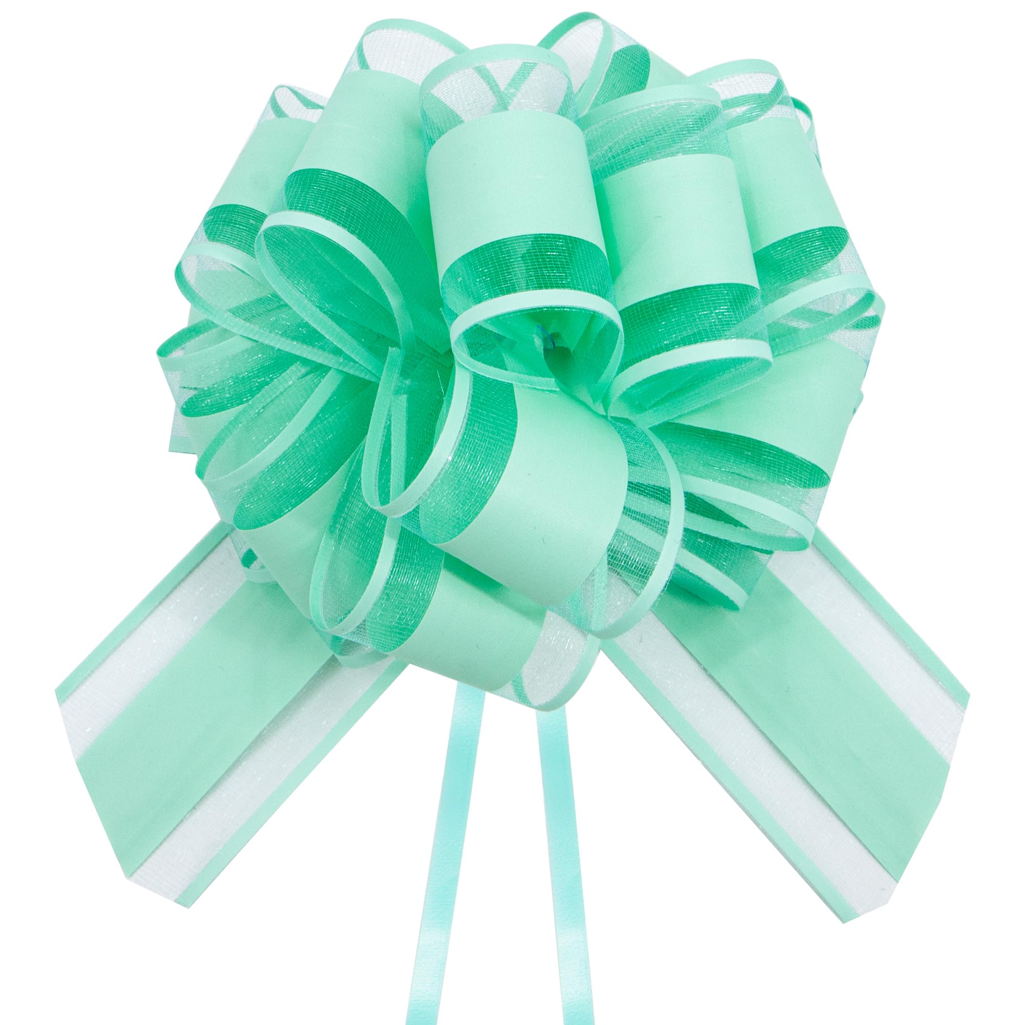 Time to Sparkle Organza Pull Bows 17cm*22cm Gift Wrapping Bows Present with Ribbon Pull String for Christmas Baskets,Party Present,Holiday - Mint Green