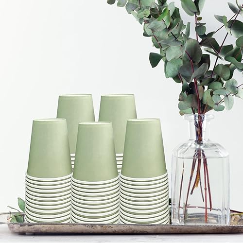 Miniatura 5 de CIEOVO 100 tazas de papel de color verde de 9 onzas desechables para café, para despedida de soltera, días festivos, cumpleaños, bodas, café,