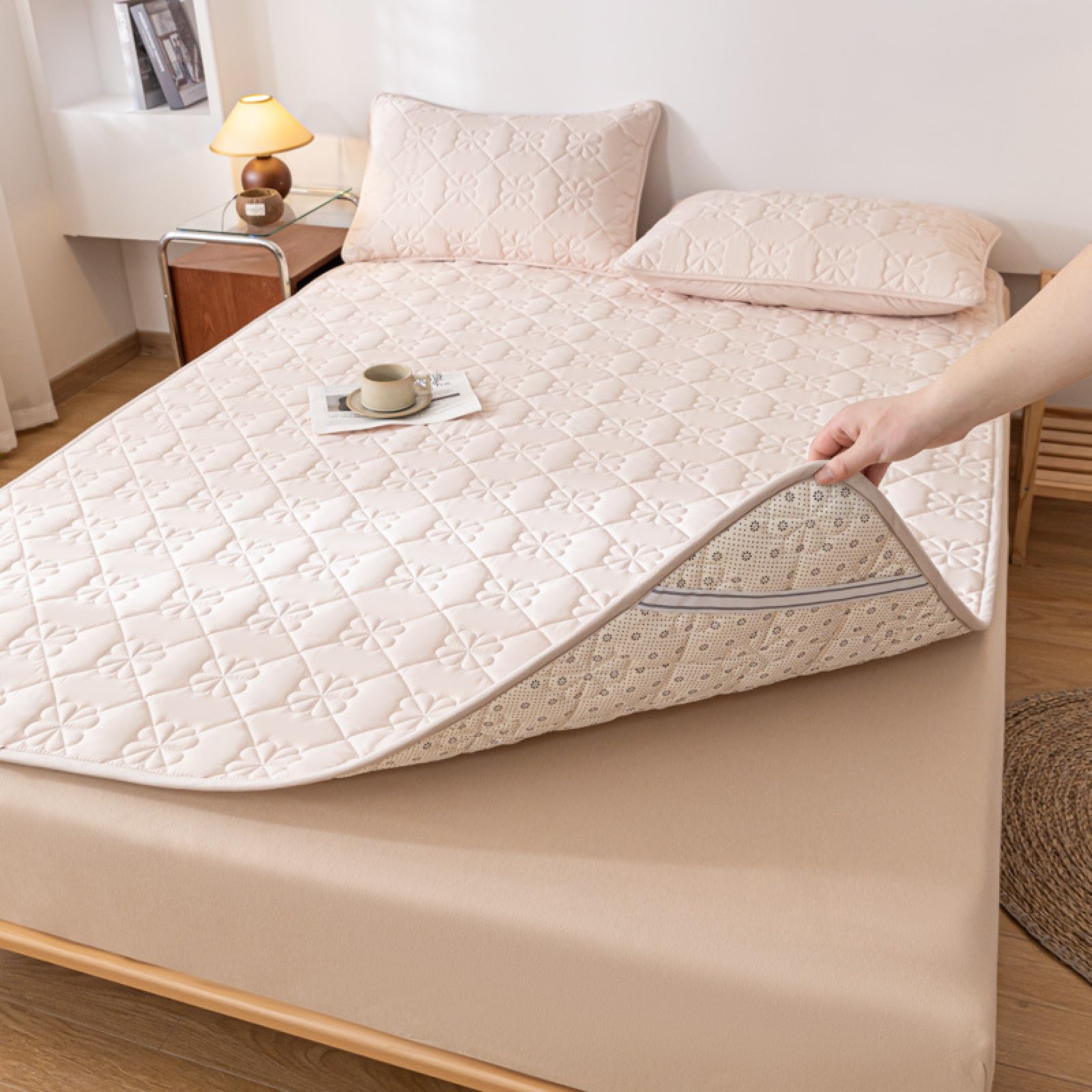 Matratzenschoner 200 x 220 cm Gesteppt Blau grau Washbare Matratenauflage für Komfort und Fernhalten von Schmutz Matratzenschoner für Matratzen und Boxspringbett
