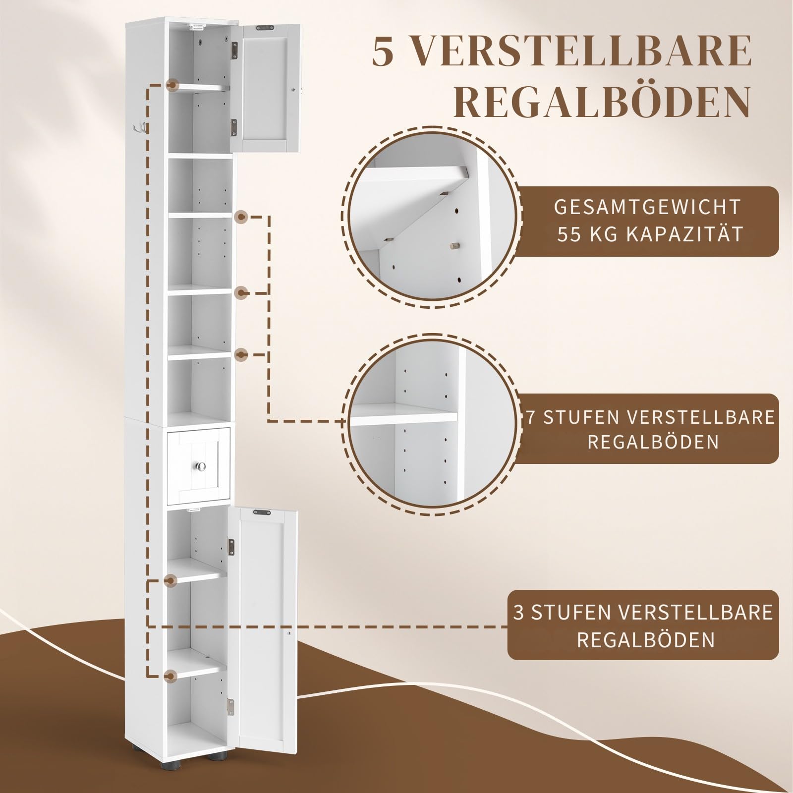 LEADZM Badezimmerschrank schmaler, Badschrank hoch
