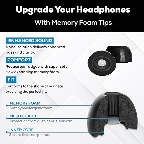 Miniatura 3 de Puntas de espuma viscoelástica para auriculares  Aislamiento de ruido premium, almohadillas de espuma de repuesto, paquete de 10 para Airpods Pro