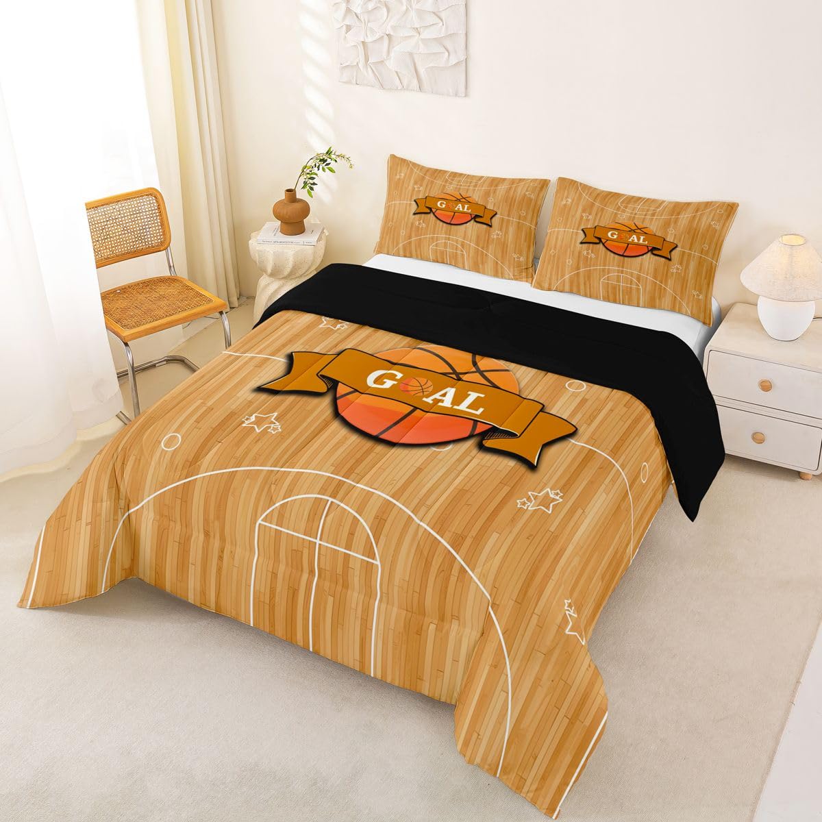 Homewish Koszykówka wzór gamingowy pomarańczowy pojedynczy zestaw pościeli - gry w piłkę sport motyw zestaw kołdry plac zabaw zestaw kołdry - geometryczna kołdra bez pokrowca