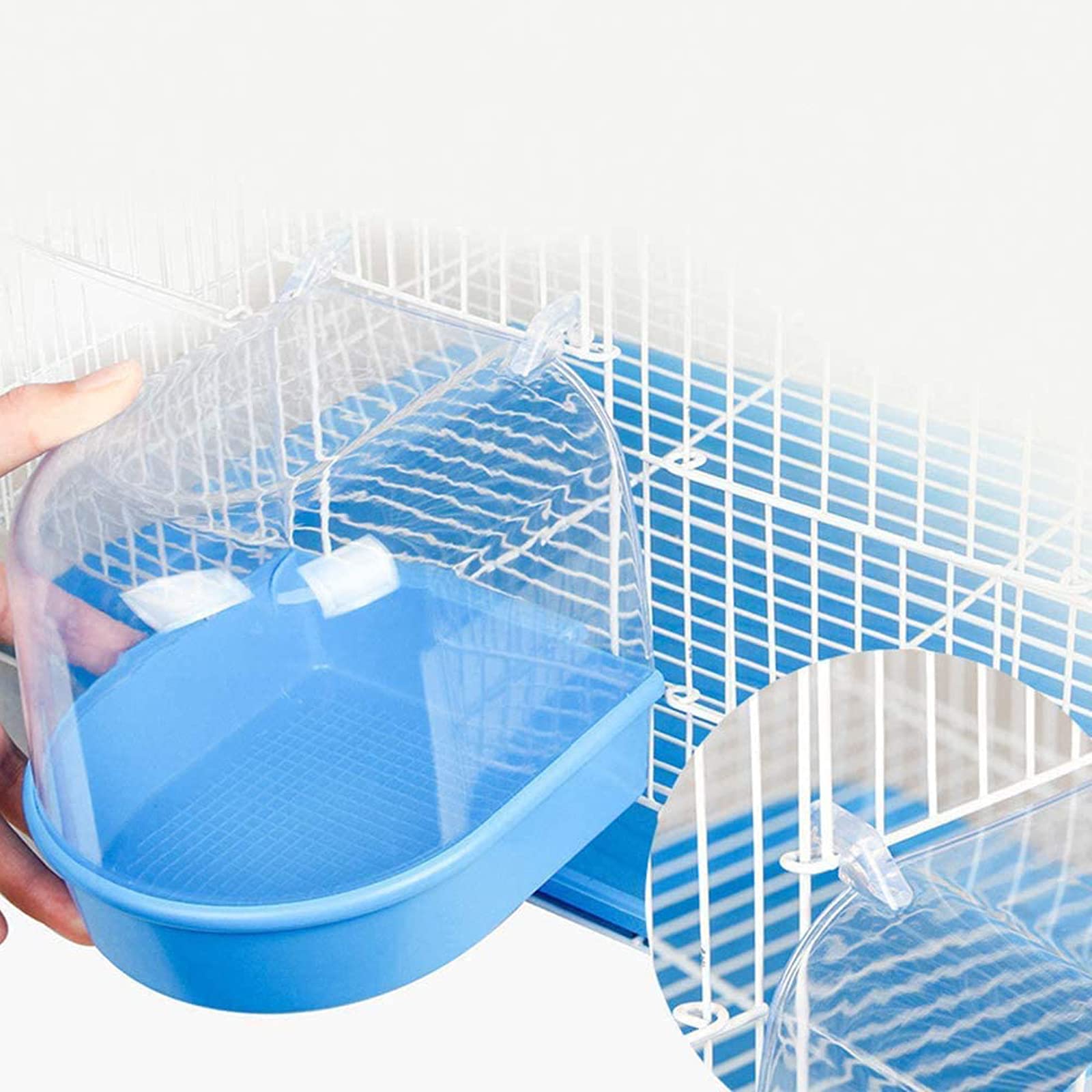 Oiseau Baignoire, Baignoire Bird avec Crochets, Baignoire pour Oiseaux Cage pour Le Bain Accessoire de Cage de Baignoire pour Pinsons, Perruches, Alouettes et Petits Oiseaux (Bleu13X13X13.5cm)
