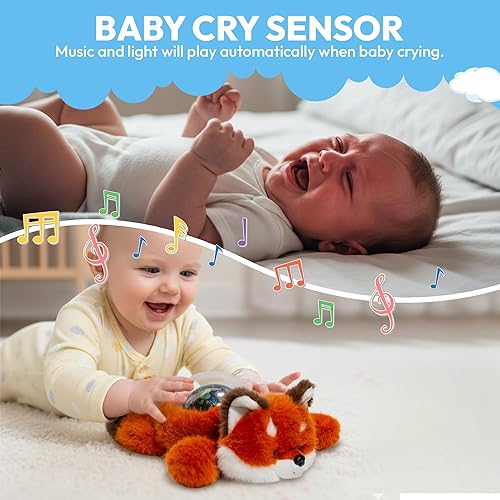 Vista 6 de Sound Sleepers Fox Luz nocturna de animales de peluche y proyector de luz nocturna de bebé con música relajante Proyector de luz nocturna de felpa