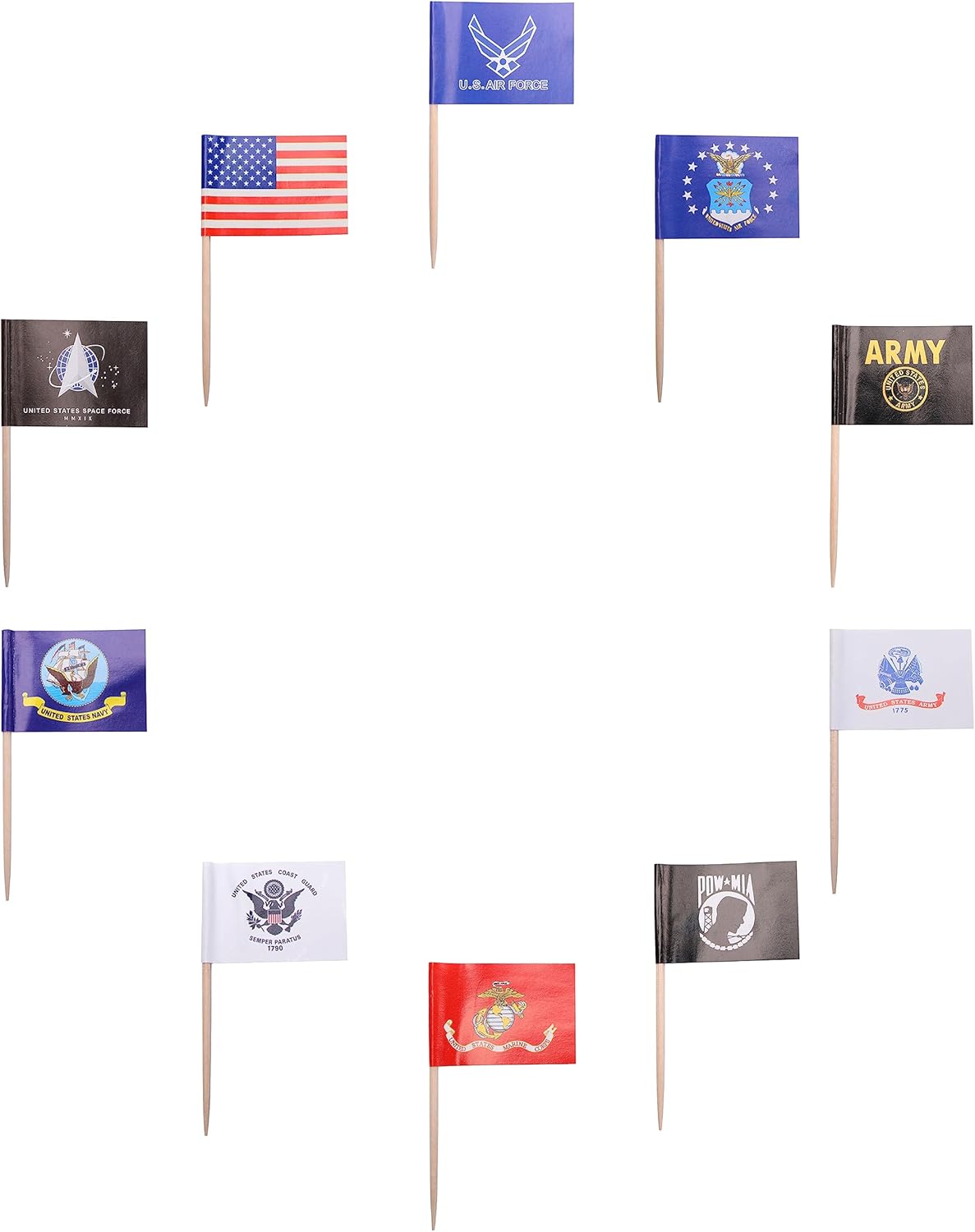 100 pcs US American Set sea, land, air, military toothpick flag Mini Small Army Armed Cupcake Toppers Stick Flag Decorations for Memorial Day,Veterans Day Decoration