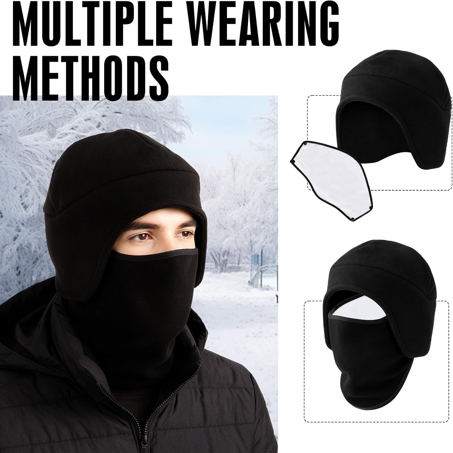 2 in 1 Winter Hat Winter Face Mask Hat with Ear Flaps Ski Mask Beanie for Cold Weather Gear Skiing Snowboarding - Image 4