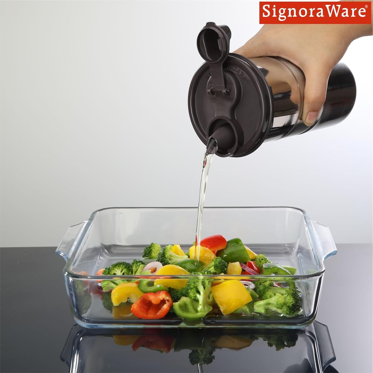 Signoraware Easy Flow Stainless Steel Oil dispenser 1.1 Liters, Black, Set of 1
