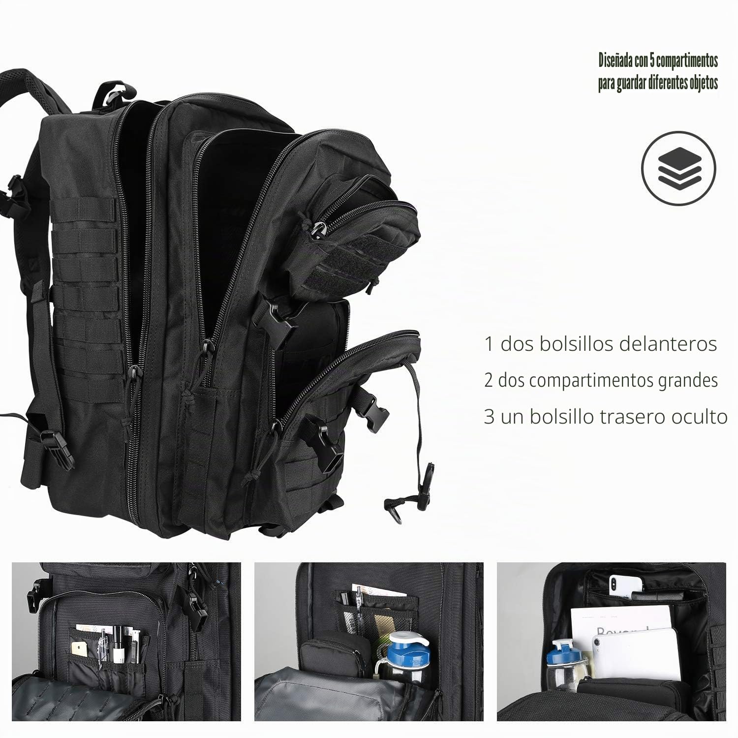 ProCase Mochila Táctica Militar 48L/42L/35L, Paquete de Asalto MOLLE de Gran Capacidad para Utilidad Militar, Bolsa de Emergencia de 3 Días para Caza Senderismo Acampada y Actividad al Aire Libre