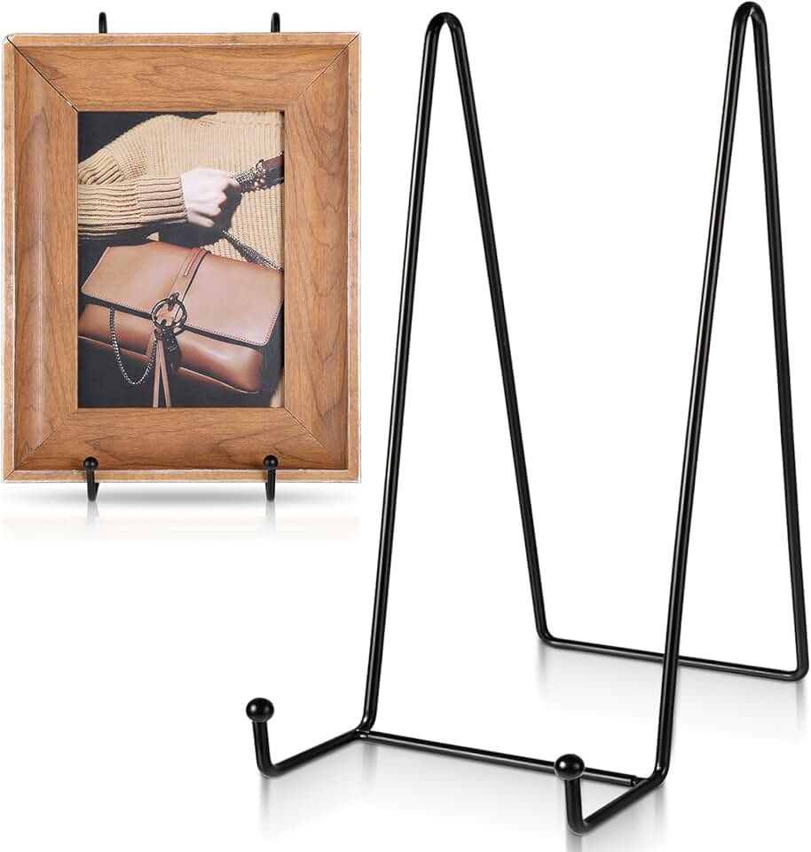 6 Pack 10 Inch Large Plate Stands for Display, Plate Holder Display Stand, Metal Black Picture Stand, Large Metal Black Frame Stan