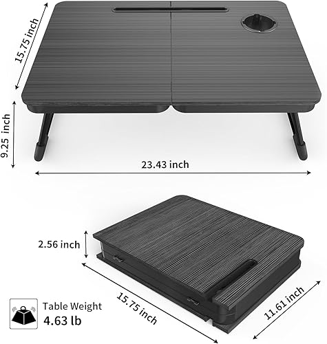 Miniatura 2 de BUYIFY Escritorio Portátil Plegable para Laptop para Cama y Sofá, Mesa de Regazo Ajustable con Portavasos y Soporte para Teléfono, Ideal para