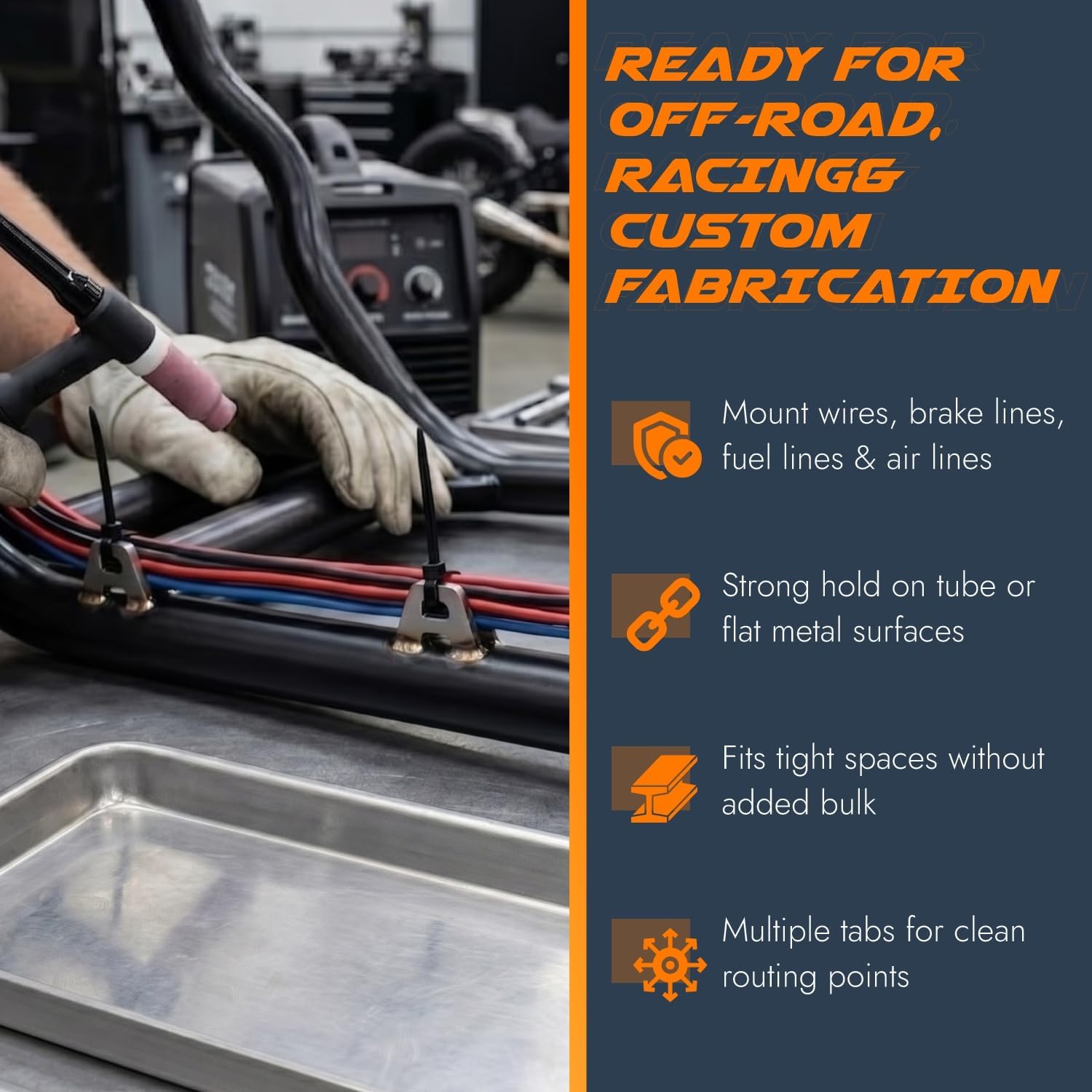 Zip Tie Weld-On Tabs, 10 Pack CNC-Cut Steel Weld Tabs for Wire Routing, Brake Line Mounts, Fuel Line Mounts, Cable Tie Mounts, Tube Chassis, Roll Cages & Custom Fabrication Projects