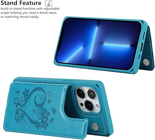 Miniatura 6 de iCoverCase Funda tipo cartera para iPhone 13 Pro con ranuras para tarjetas y soporte bloqueo RFID Funda magnética de cuero en relieve a prueba de