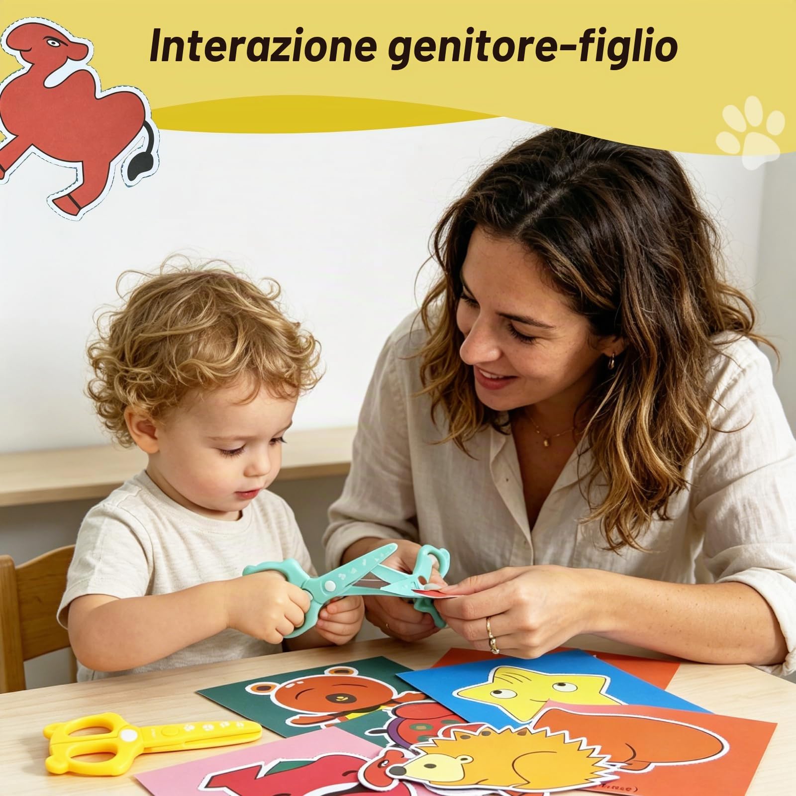 DealKits Set Taglio Carta per Bambini, 2 Forbici Sicurezza + 48 Fogli, Attività Didattica Creativa per Asilo e Scuola Materna - Giocattolo Educativo