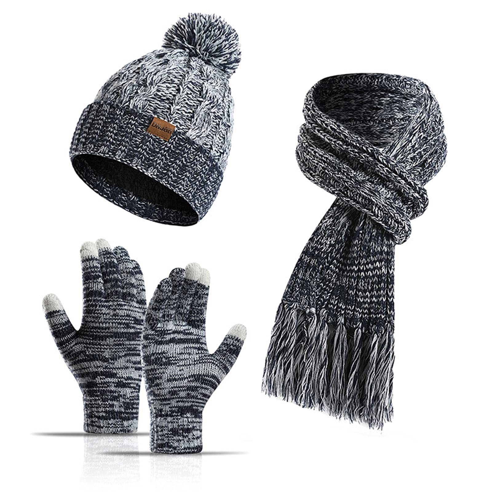 Wygwlg Winter Beanie Mütze Schal Set für Damen, Mütze Schal und Handschuh Set, Damen Wintermützen 3-teilig, 3 Stück Kaltwetter Warm Set für Damen Mädchen (Color : Gray)