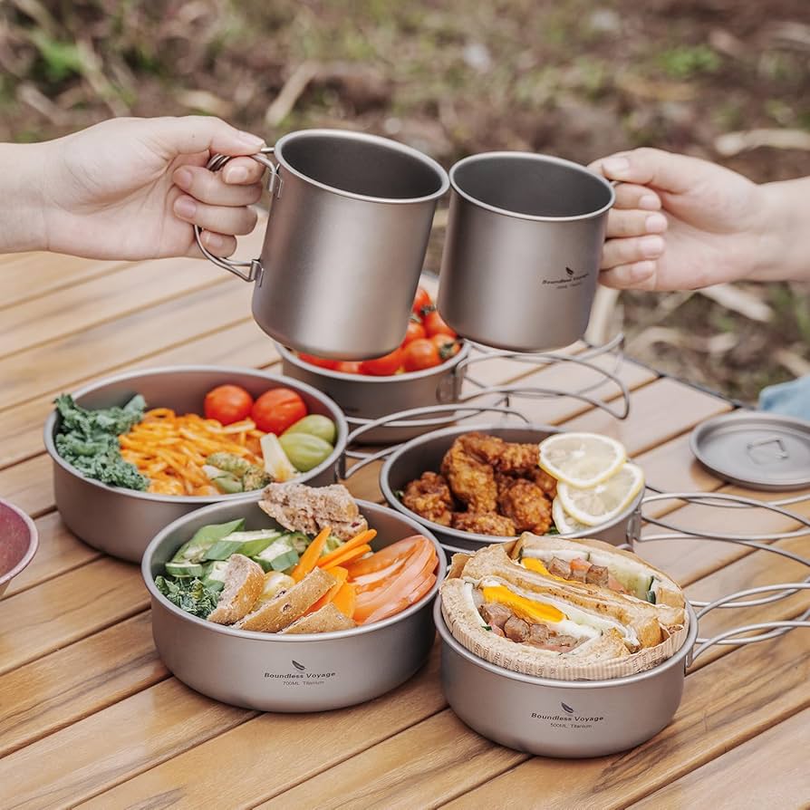 Boundless Voyage チタン　テーブルウェア　7点セット Amazon.com: Boundless Voyage Titanium Bowls Dishes Set with