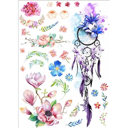 wasserfarben tattoo blumen und traumfanger fake tattoo zum kleben p14 amazon de beauty