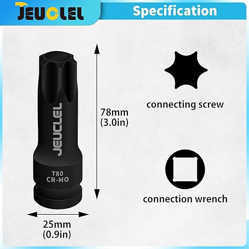 Vista 19 de Juego de llaves de vaso de impacto Torx Star de 6 puntos, T30 T40 T45 T50 T55 T60 T70 T80 1/2 pulgadas Kit de llaves Allen de accionamiento