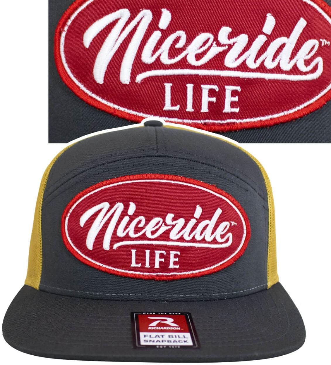 “Horsepower Patch” 7 Panel Unisex Adjustable Flatbill Cap with Embroidered Patch Logo – Mesh Back Hat – One Size