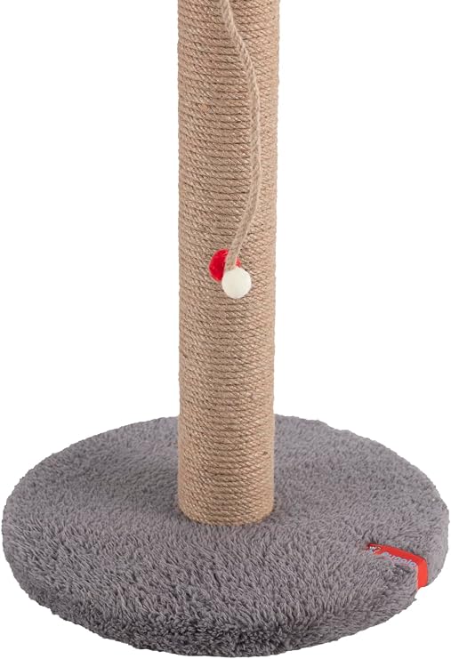 Pugalo Stepli Kedi Yüzlü Platform Tırmalama Tahtası, Gri Peluş Kaplı, Sisal İpli, Oyuncaklı (Antrasit)