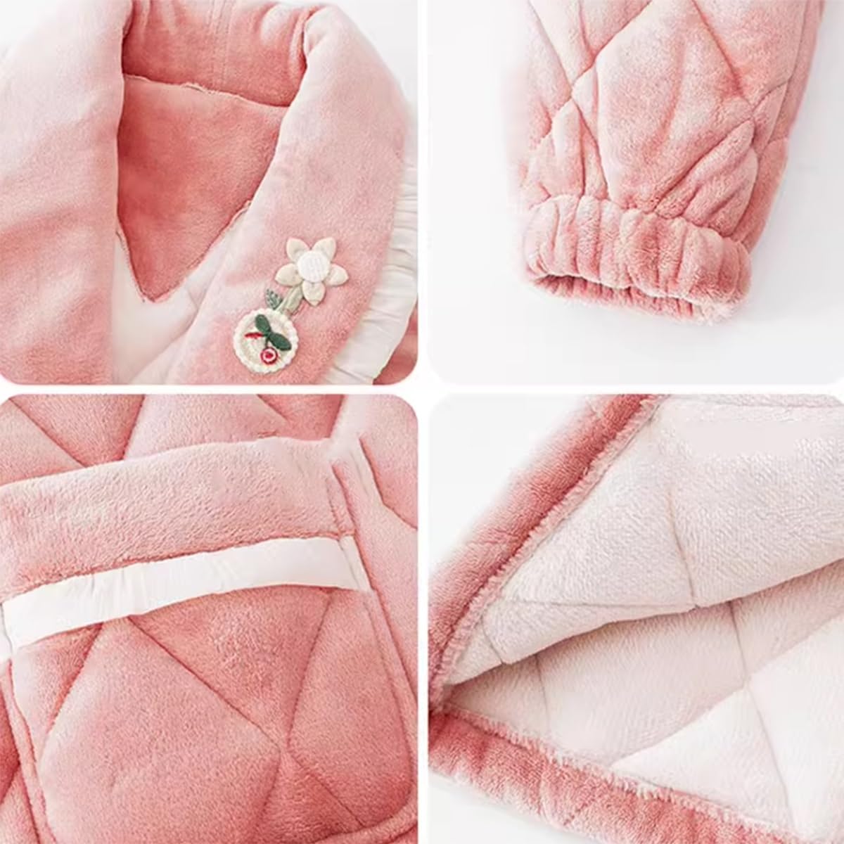 Zimowe Szlafroki Damskie Flanelowe Koszule Nocne Z Kieszeniami Koszula Nocna Z Długim Rękawem I Paskiem Miękka Bielizna Nocna(/Pink B,3XL)