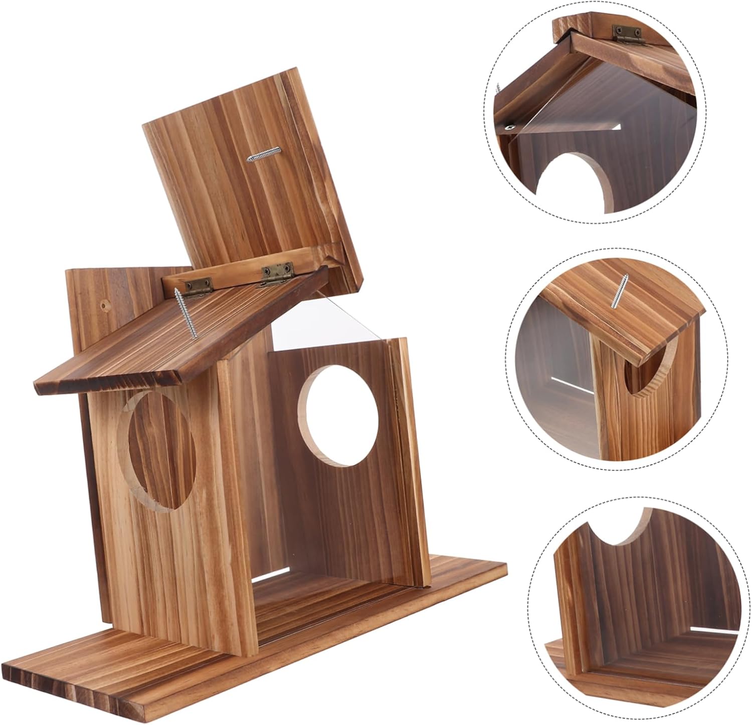VANZACK Wooden Squirrel Feeder Durable Outdoor Feeding Box for Squirrels and Birds Weather Garden Accessory Creative Design for Backyard Natural Construction