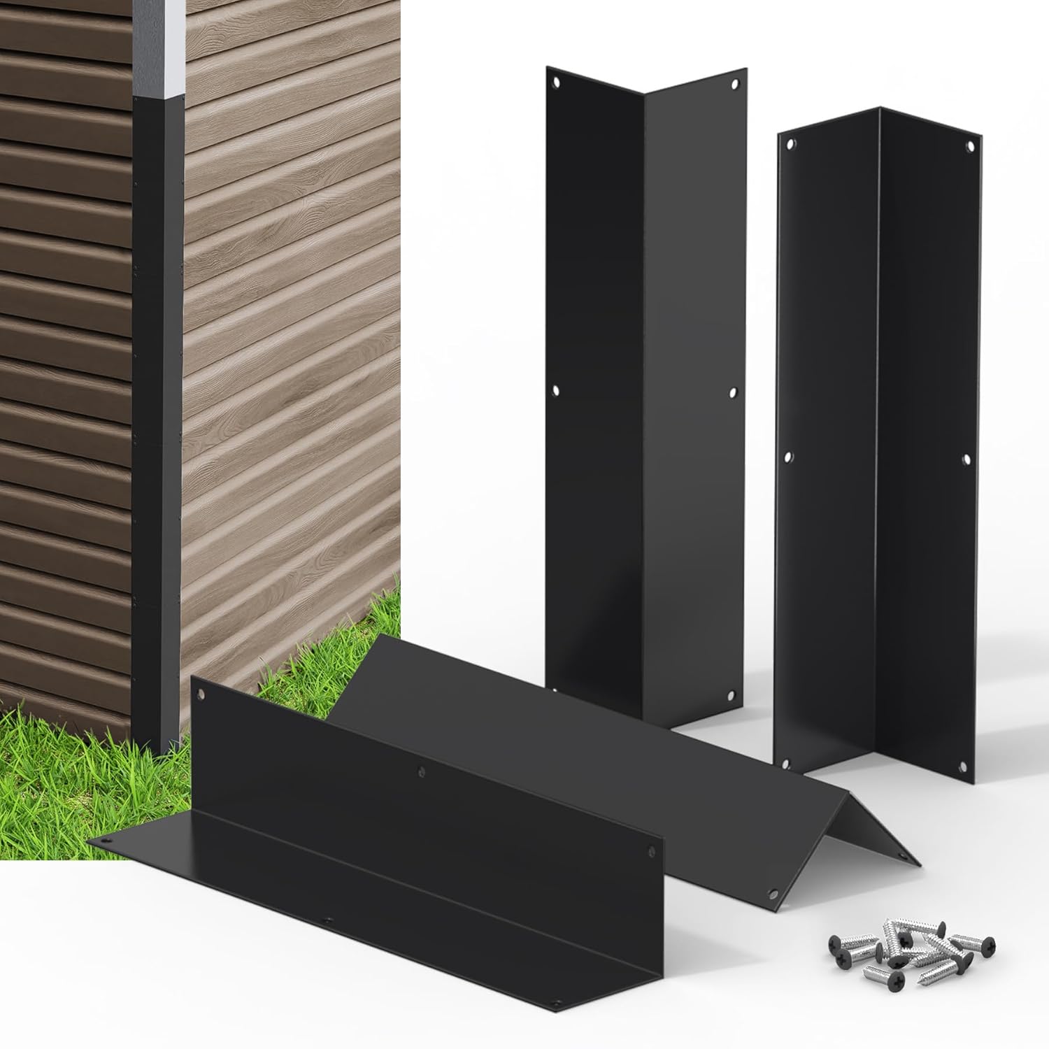 Aluminum Siding Corners, 15.8" x 3.4" Siding Corner Protectors, 4 PCS Metal Corner Guards with Screws, Fit for Vinyl Siding, Weed Whacking Protection, Black