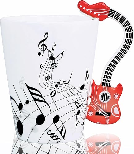 Taza de guitarra Taza de café de 13.5 oz para guitarristas y amantes de la música Regalos de cumpleaños y Navidad para hombres y mujeres (rojo