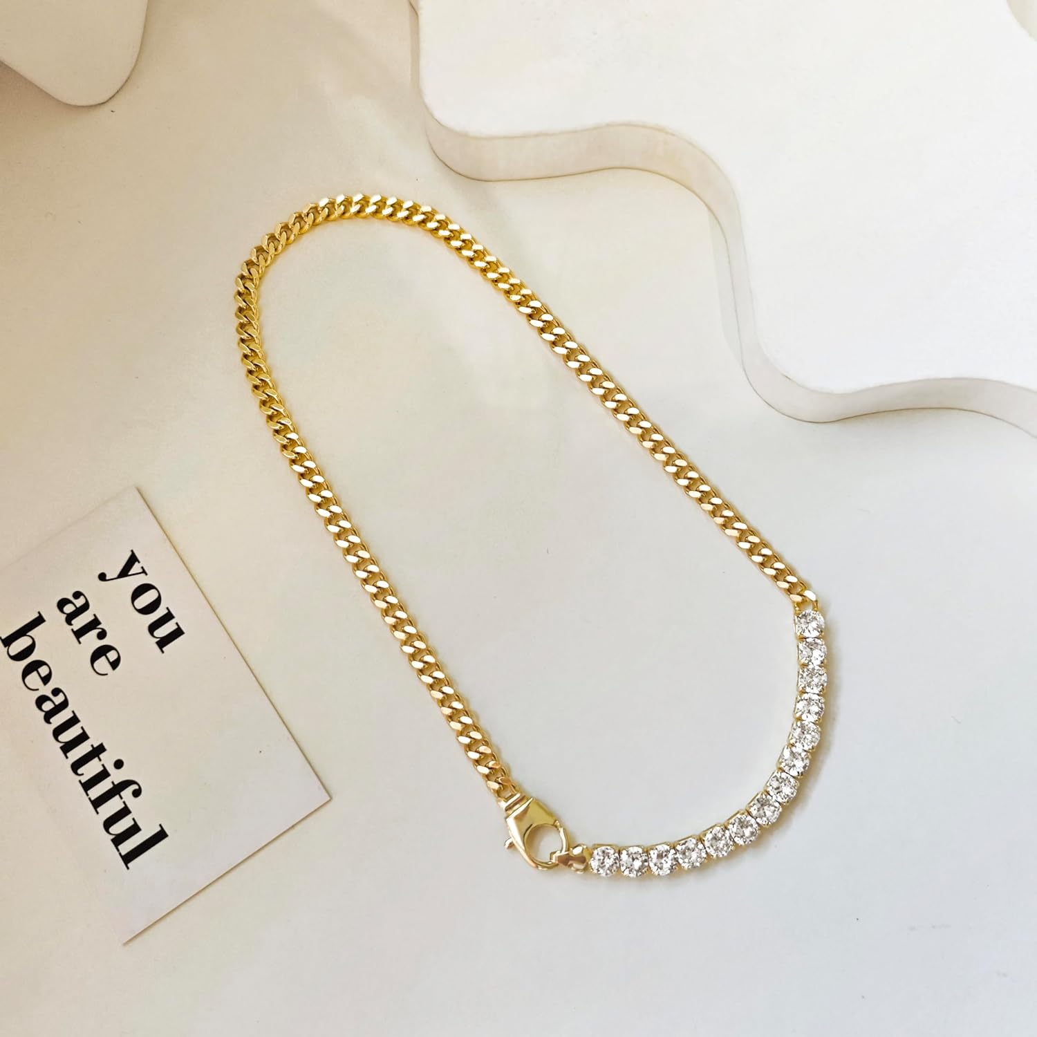 Luxval Tennis Necklace 14K Gold Plated Rhinestone Butterfly Choker Necklaces for women Dainty Zirconia Cut Faux Diamond chain 3mm