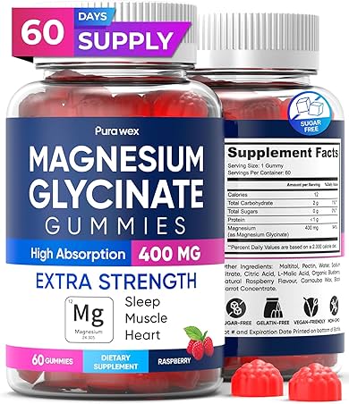 Magnesium Glycinate Gummies 400mg High Absorption Magnesium Supplement for Women Men and Kids Muscle Support and Relaxation Sugar Free Vegan 60 Days Supply