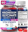 Magnesium Glycinate Gummies 400mg, High Absorption Magnesium Supplement for Women, Men and Kids, Muscle Support and Relaxation, Sugar Free, Vegan, 60 Days Supply