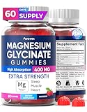 Magnesium Glycinate Gummies 400mg, High Absorption Magnesium Supplement for Women, Men and Kids, Muscle Support and Relaxation, Sugar Free, Vegan, 60 Days Supply, Raspberry Flavor
