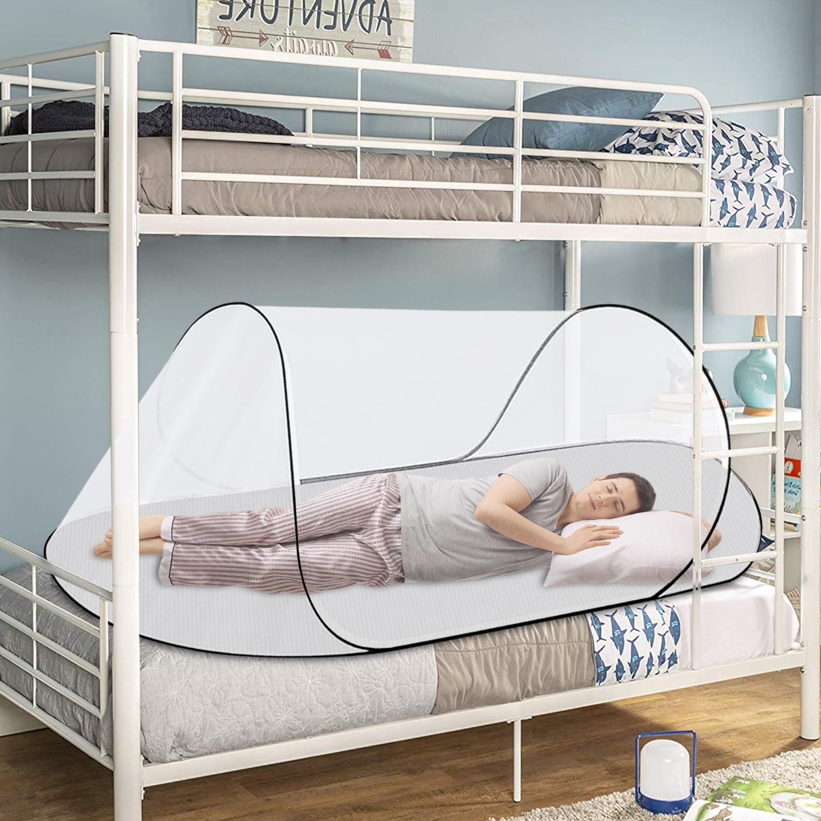 Zanzariera pieghevole 200 x 80 x 56 cm, anti-zanzare, letto pieghevole per la casa, letto a rete fine, tenda portatile per camera da letto, campeggio all'aperto (nero)