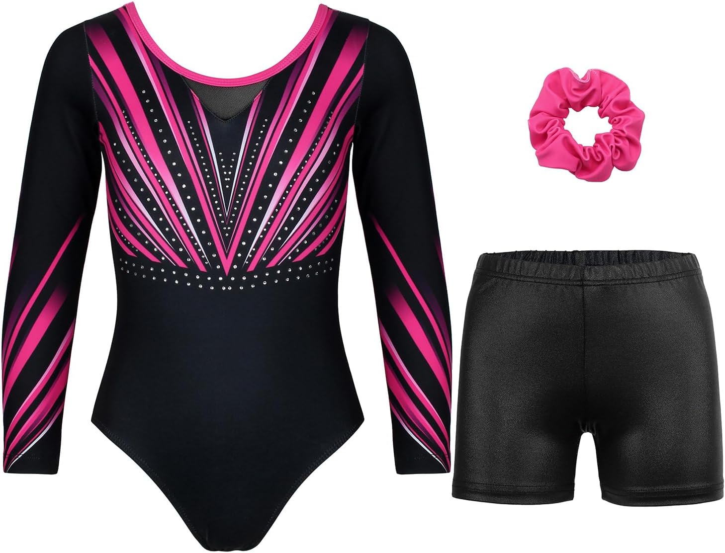 Gymnastics Leotards for Girls With Shorts Sparkly Ballet Dance Long Printed Sleeve Outfit